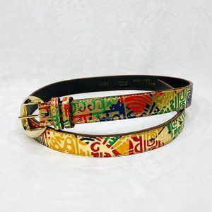 Vintage Metallic Gold Leather Belt w/Print